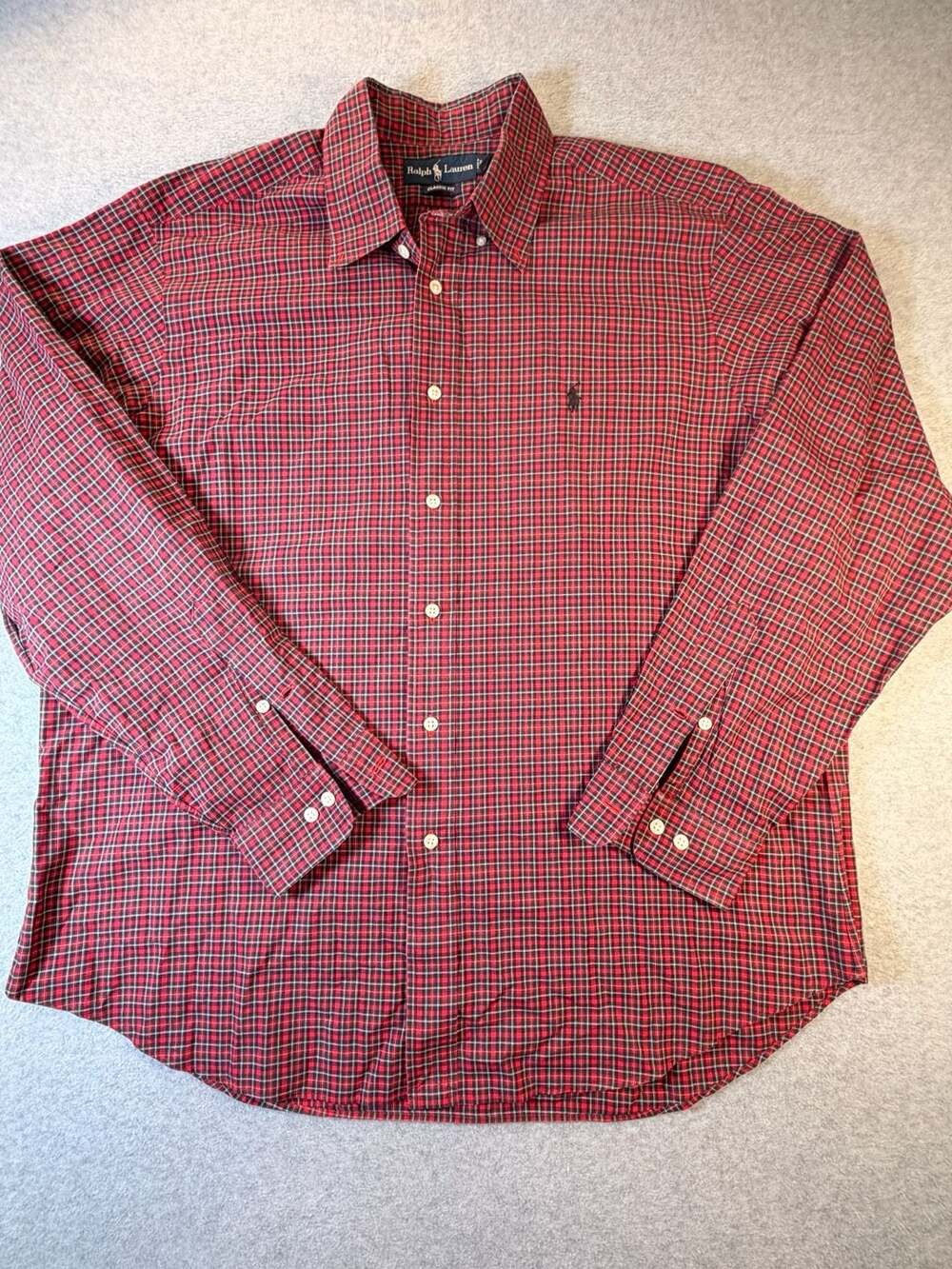 Ralph Lauren Classic Fit Red Black Plaid Long Sleeve Shirt Mens Size 17 34/35